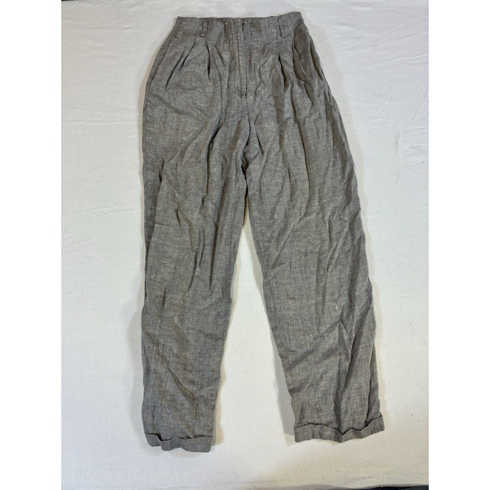 Vintage Valerie Stevens 100% Pure Linen Grey Pleated High Rise Pants Women's 8